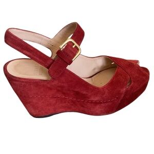 Stuart Weitzman Burgundy Suede Platform Wedge